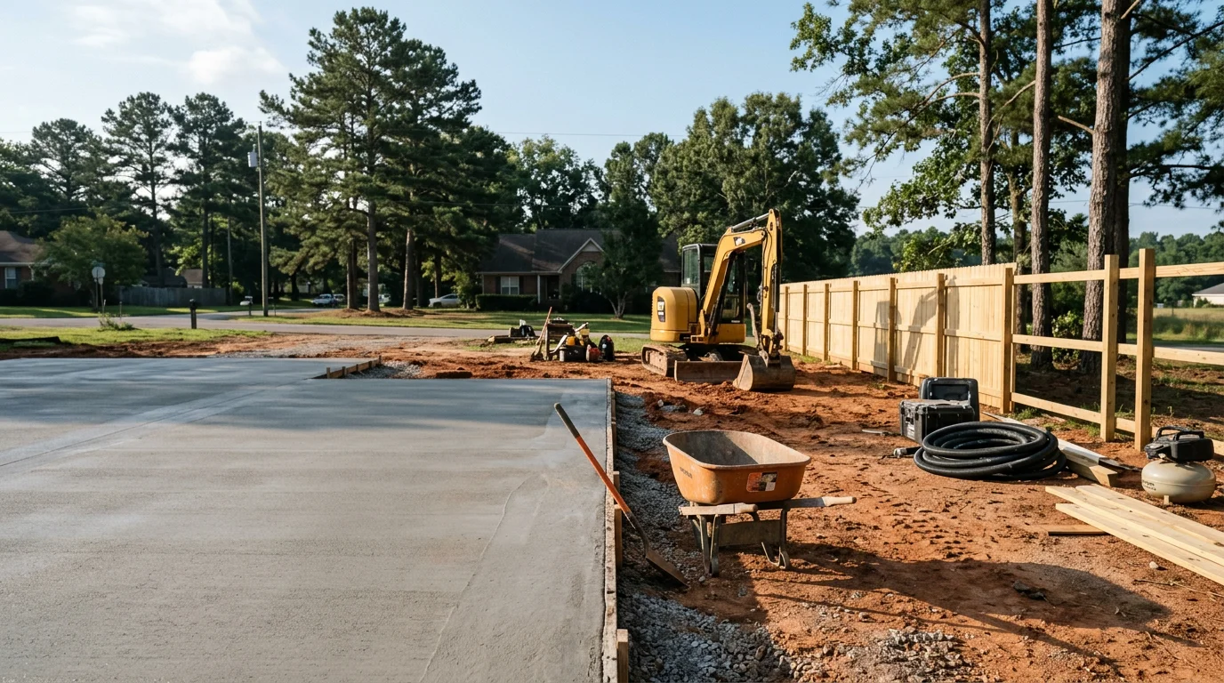 Concrete driveway installation at residential property