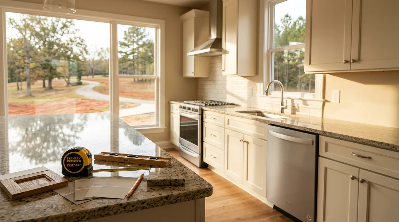 Remodeled kitchen with new cabinets and countertops